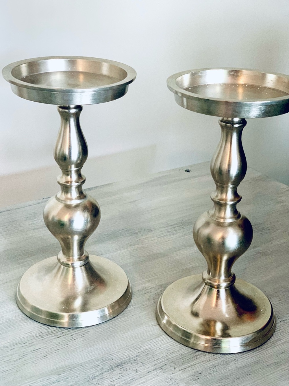 Metal Pedestal Candle Holders - Silver Finish